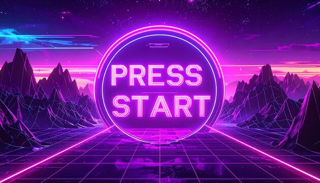Retro game press start - Powered by Adobe