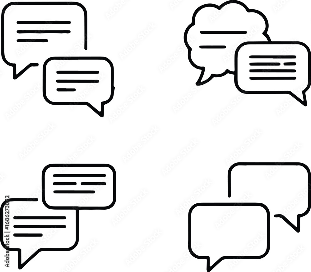 Poster collection of speech bubble icons representing conversation and messages, isolated on white backgrou
