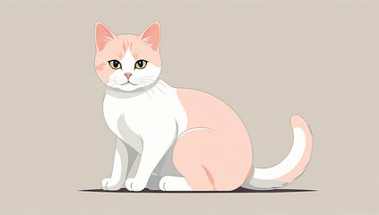 Sitting Cat Illustration with Pastel Pink and White
