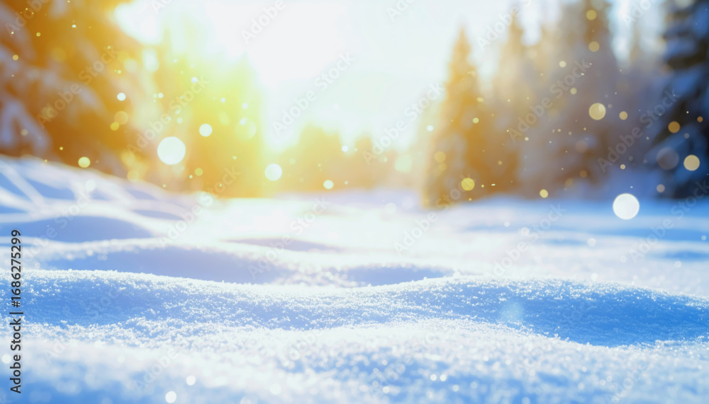 Poster snow with bokeh effect background