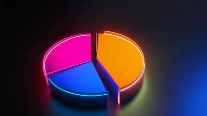 Neon pie chart illuminating financial data analysis - Powered by Adobe