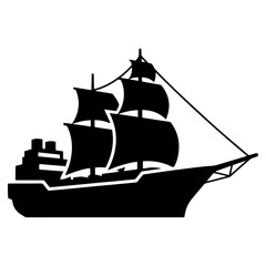 Black Silhouette Ship Icon PNG | Minimal Boat Symbol Download
