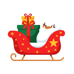 Naklejka premium Vector art of christmas sleigh with gifts, decorated with stars and a golden star, ready for holiday delivery
