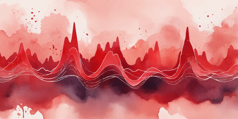 Abstract crimson paint splashes form a beautiful watercolor pattern with a grunge texture, perfect for a Christmas or Valentine's card design