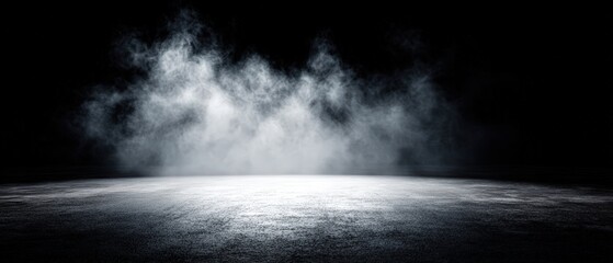 Dark mysterious fog rising over a flat surface creating an eerie atmospheric scenic background for mystery or adventure themes