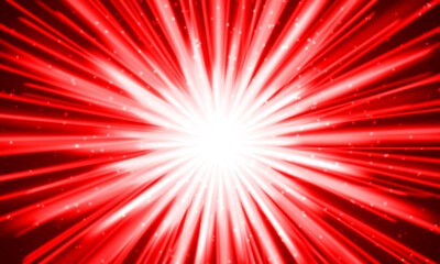 Red light burst explosion with glowing rays and particles. red burst background.