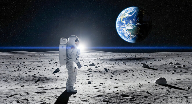 Lunar Gaze: Earthrise from the Moon's Surface