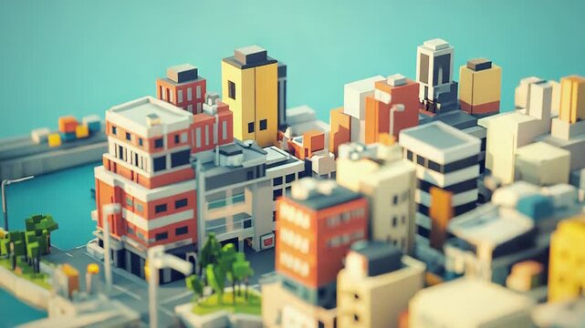 Modern city with cargo containers being transported on trucks and ships