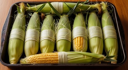 Fototapeta premium Wrapped Corn on the Cob Ready for Baking.