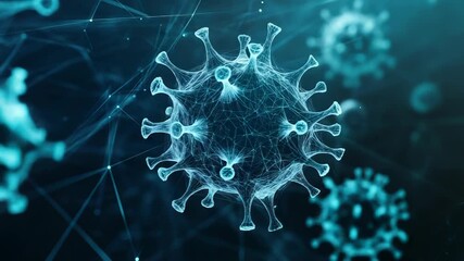Coronavirus cells floating in digital cyberspace spreading global pandemic - Powered by Adobe