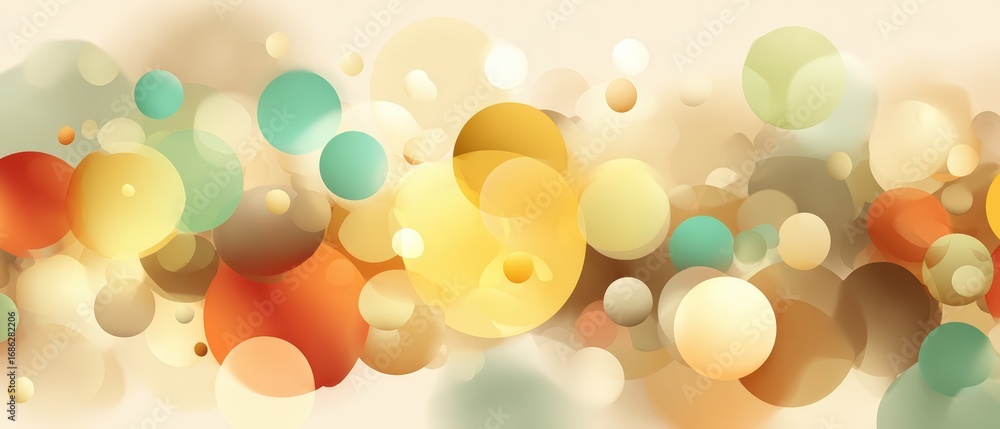 Poster abstract colorful bokeh background with soft glowing circles in warm tones for design, decoration, a