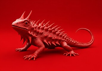 Obraz premium Crimson armored lizard a symbol of resilience and adaptability against challenging backgrounds stands out elegantly