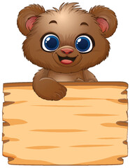 Cute Bear with Wooden Sign