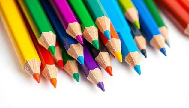 Close-up of colorful markers and pencils arranged artfully, colorful, vibrant