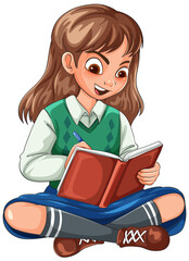 Smiling Schoolgirl Writing in Notebook While Sitting Cross-Legged