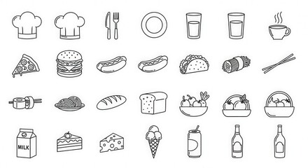 Food Icons Collection: Line Art Culinary Set