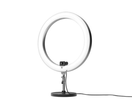 Illuminated ring light on stand