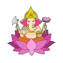 Lord Ganesha sits on a lotus