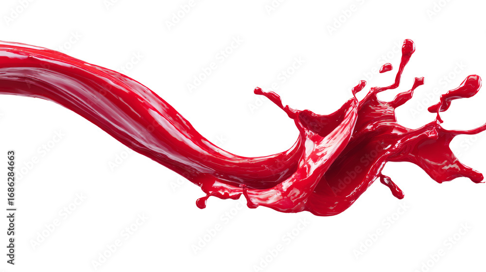 Poster dynamic flow of vibrant red liquid with an isolated transparent background for creative applications