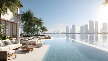 Fototapeta premium Luxury Miami Villa with Infinity Pool and Outdoor Seating