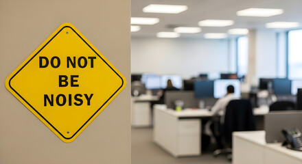 Essential 'DO NOT BE NOISY' signage guides employees towards a peaceful and productive work environment in a modern corporate office