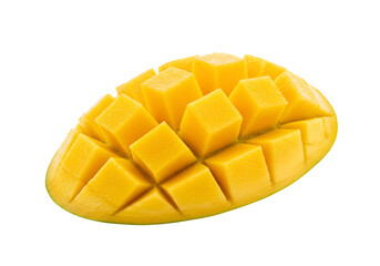 Ripe mango fruit cubes cut yellow juicy healthy tropical food dessert summer sweet vitamin nutrition