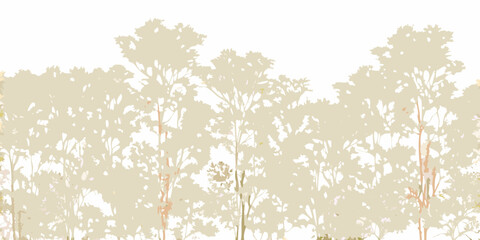 Softly hued silhouette of trees against a white background