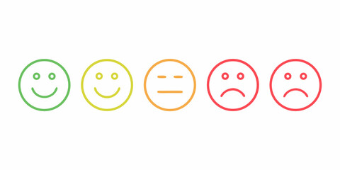 Customer satisfaction rating with five different smiley faces