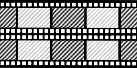 Black and white film strip with diagonal lines and empty frames