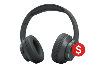 Gray headphones with cost icon transparent background