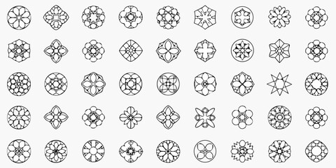 Collection of decorative geometric mandala style ornaments and patterns