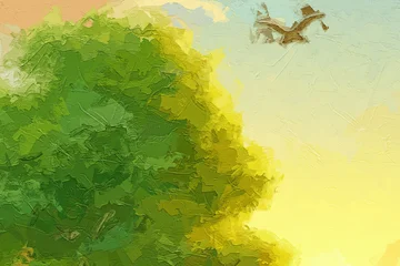 Fotobehang Goud Geel Various oil paintings, flowers, cats, dogs, chrysanthemums, landscapes, streams, birds, roses, peonies, forests, rabbits, lakes  © Zhang