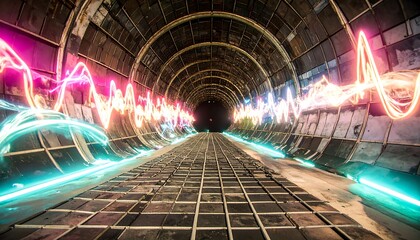 Abstract tunnel with vibrant light trails