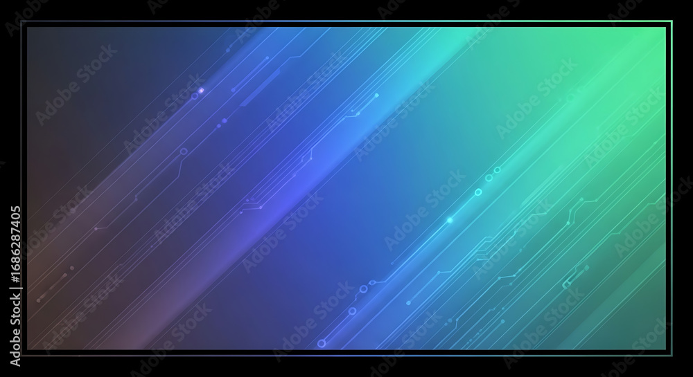 Poster abstract background with blue and green gradient light rays and sparkles