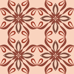 Seamless Retro Floral Tile Pattern in Warm Brown and Red Tones – Vector Decorative Design for Wallpaper, Fabric, Scrapbooking, Wrapping Paper, and Digital Backgrounds