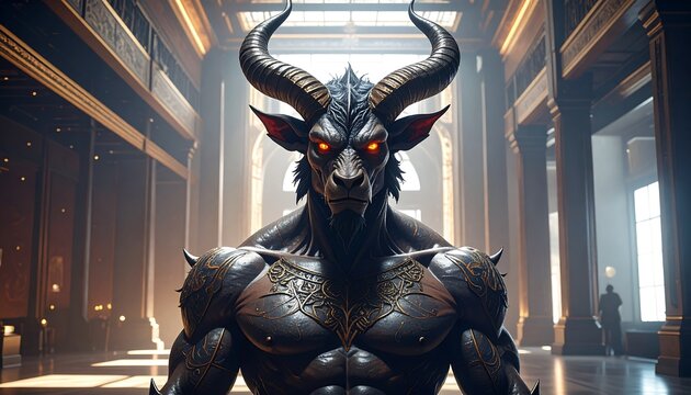 Powerful demonic creature in a grand hall - Powered by Adobe