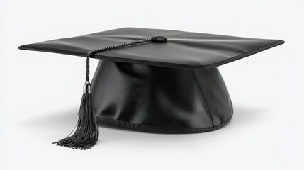 Isolated Black Graduation Cap PNG with Tassel on White Background Photorealistic Studio Lighting