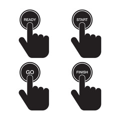 flat icon vector of hand touching pressing button