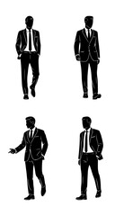 set of silhouettes of men in suits, isolated background