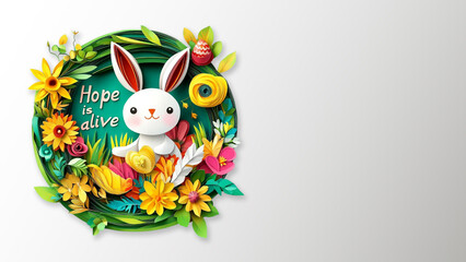 Fototapeta premium Happy Easter Colorful Paper Cut with Quotes Hope is Alive