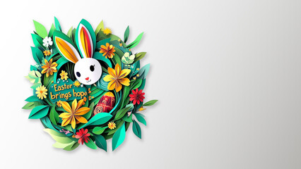 Happy Easter Colorful Paper Cut with Quotes Easter Brings Hope