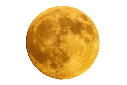 A full, golden-orange moon against a black backdrop.  The surface texture of the moon is clearly visible with varied shades of orange and light yellow