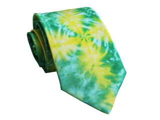 Tie with vibrant green and yellow tie-dye pattern