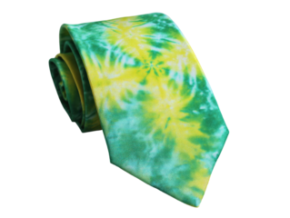 Tie with vibrant green and yellow tie-dye pattern