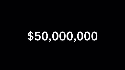 One hundred million dollars numbers counting animation, financial success increasing dollar numbers animated with alpha channel. - Powered by Adobe