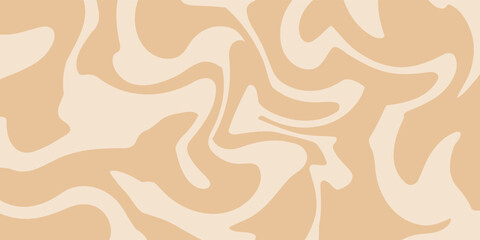 Beige marble acrylic swirl seamless pattern. Coffee latte, caramel, ice cream texture. 1970s trippy psychedelic waves print background.