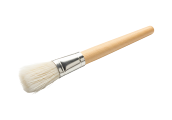 Wooden handle paint brush white bristles isolated on transparent background cleaning tool craft supply art material
