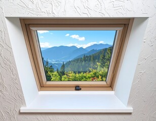 Scenic mountain view from a dormer window