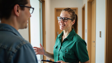 Fototapeta premium Professional Pest Control Expert Reassuring Homeowner