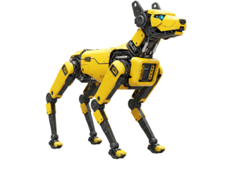 Yellow robotic dog mechanical design artificial intelligence futuristic technology 3 d render